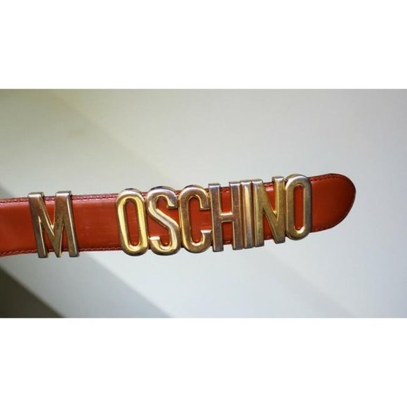 Moschino Brown Leather and Gold Buckle Belt